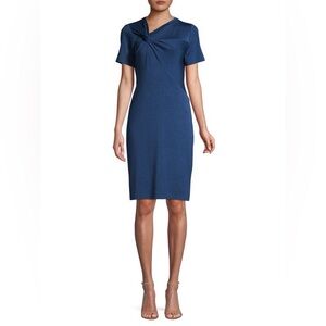 NWT Elie Tahari Deidra Ruched Sheath Dress | Blue Melange | Size Medium